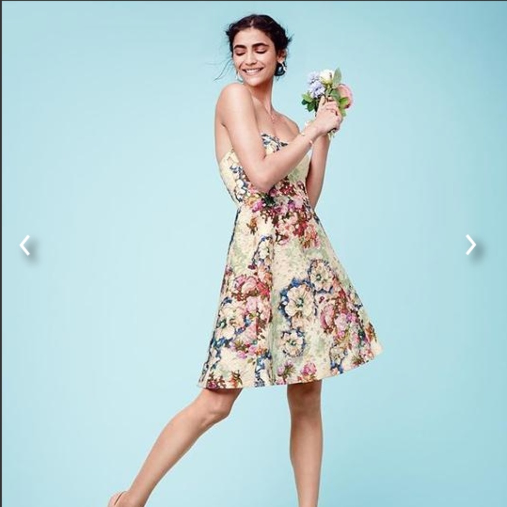 David’s Bridal floral strapless dress